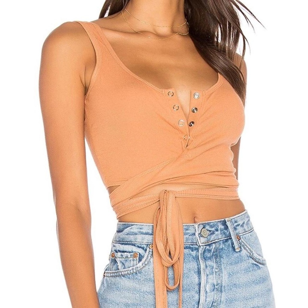Privacy Please Orange Buttoned Wrap Crop Top